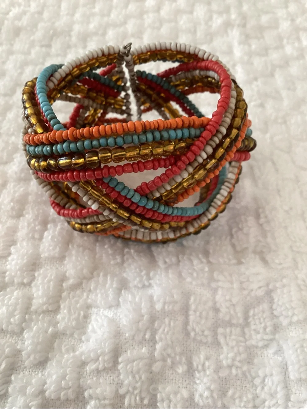 Beautiful Seed Bead Woven Bracelet Peach, Blue, Coral, Gold,